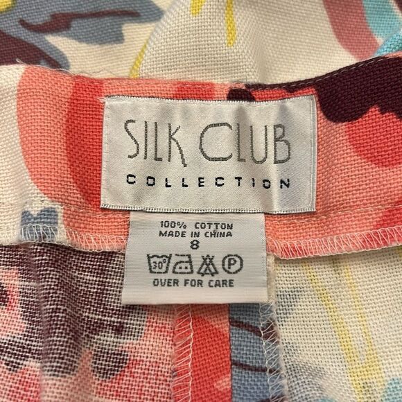 Silk Club Collection Floral Cotton Pants Size 8 EUC - Picture 7 of 8